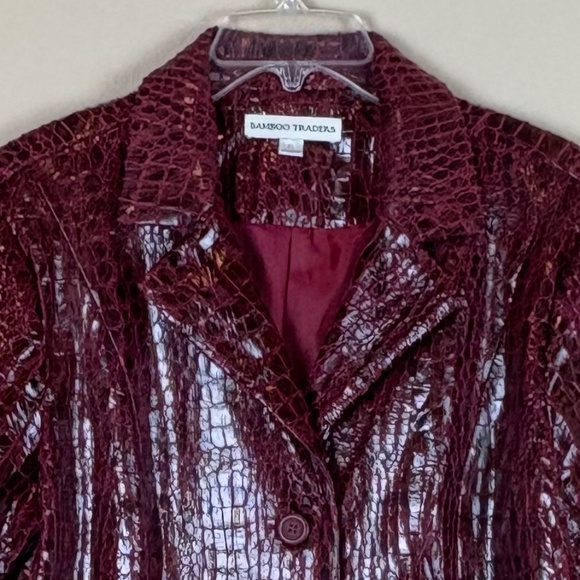 Bamboo Traders Maroon/Wine Faux Leather Reptile Print Lined Button Up Jacket - Picture 2 of 8